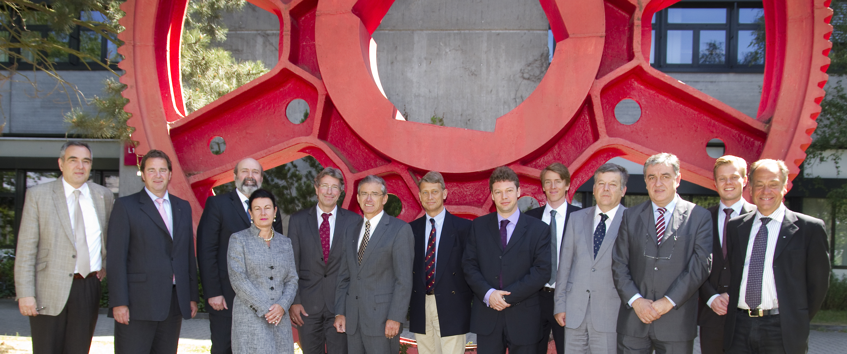 Founding members of the Initiative on European Learning Factories (from left to right: Prof. Laszlo Monostori, Prof. Wilfried Sihn, Prof. Friedrich Bleicher, Prof. Vera Hummel, Prof. Kurt Matyas, Prof. Eberhard Abele, Dr. Thomas Lundholm, Dr. Dimitris Mavrikios, Christian Morawetz, Prof. Ivica Veza, Prof. Toma Udiljak, Jan Cachay, Prof. Bengt Lindberg. Not in the picture: Prof. Gunther Reinhart, Prof. Pedro Cunha)